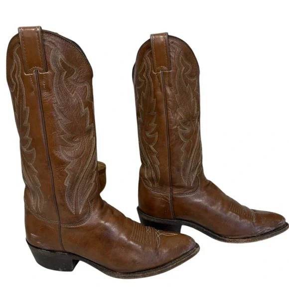 Justin Elmer Western Cowboy‎ Brown Leather Boots Size 6.5D - Picture 2 of 9
